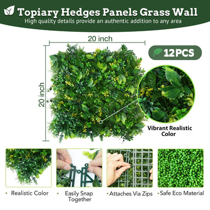 20*20 inch/50*50 cm - Artificial Mixed Greenery Hedge Panel - UV Resistant