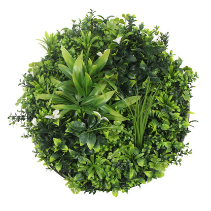 Artificial Green Wall Disc with Black Round Frame—3D Lifelike Greenery (50 cm Diameter, Customizable to 100 cm)