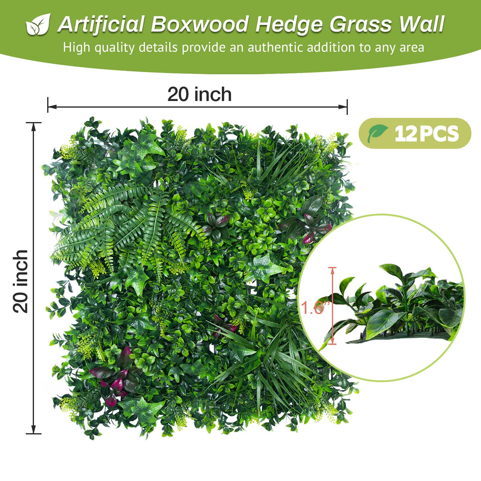 20*20 inch/50*50 cm - Fake Plant Wall - UV Resistant