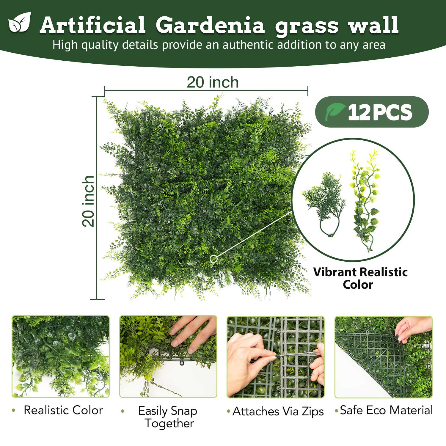 20*20 inch/50*50 cm - Artificial Greenery Wall - UV Resistant