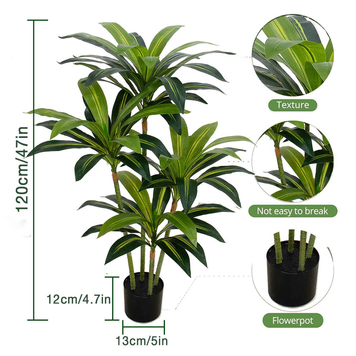 Artificial Dracaena Tree - Realistic Faux Plant| Multiple Sizes Available