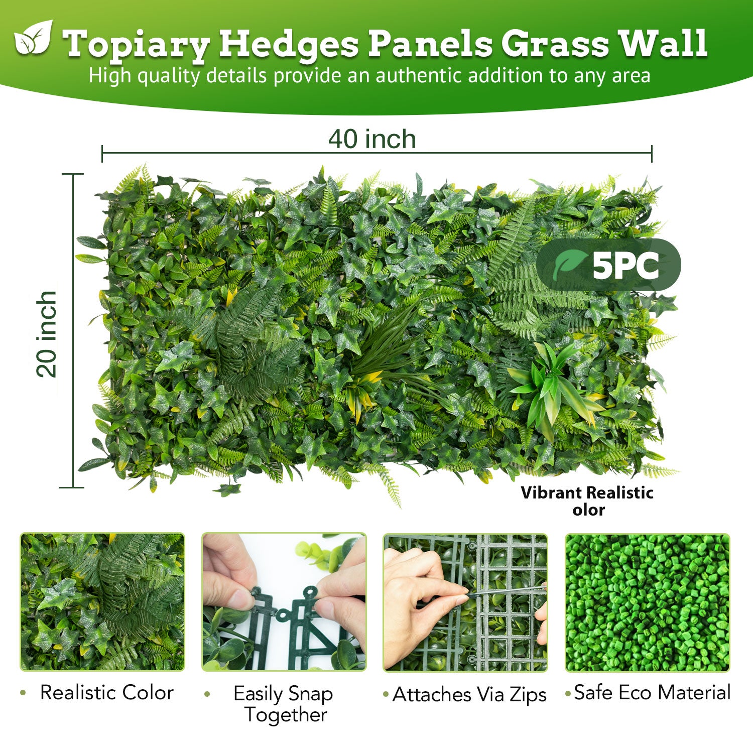 20*40 inch/50*100 cm - Tall Artificial Fern and Ivy Panel - UV Resistant