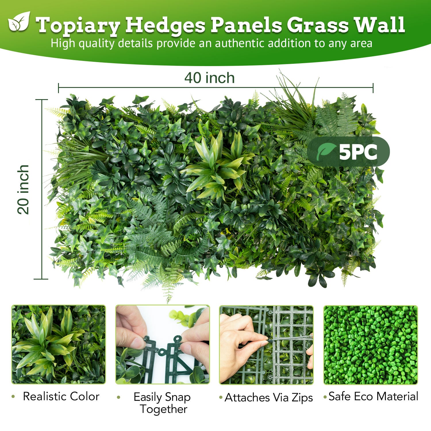 20*40 inch/50x100 cm - Tall Artificial Greenery Panel - UV Resistant