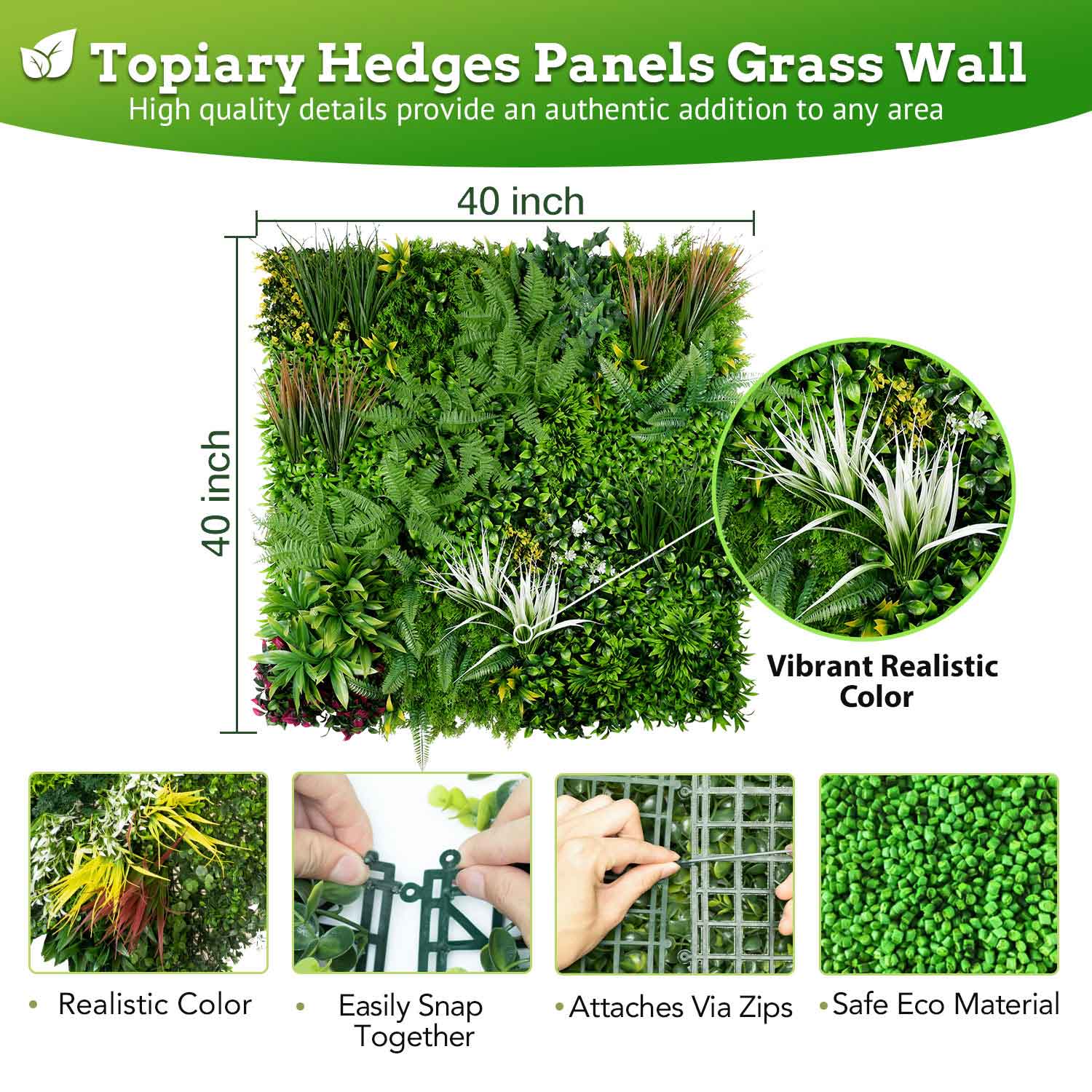 40*40 inch/100*100 cm - High-Quality Artificial Greenery - UV Resistant